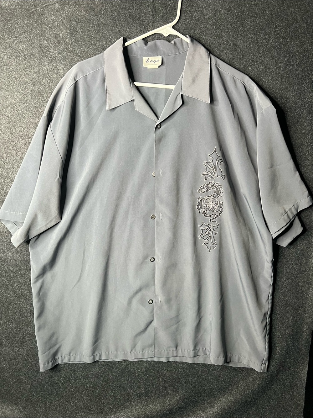 Vintage Saga Button-Up Gray Oversized Fit Y2K Style Dragon Embroidered Men’s‎ 2X
